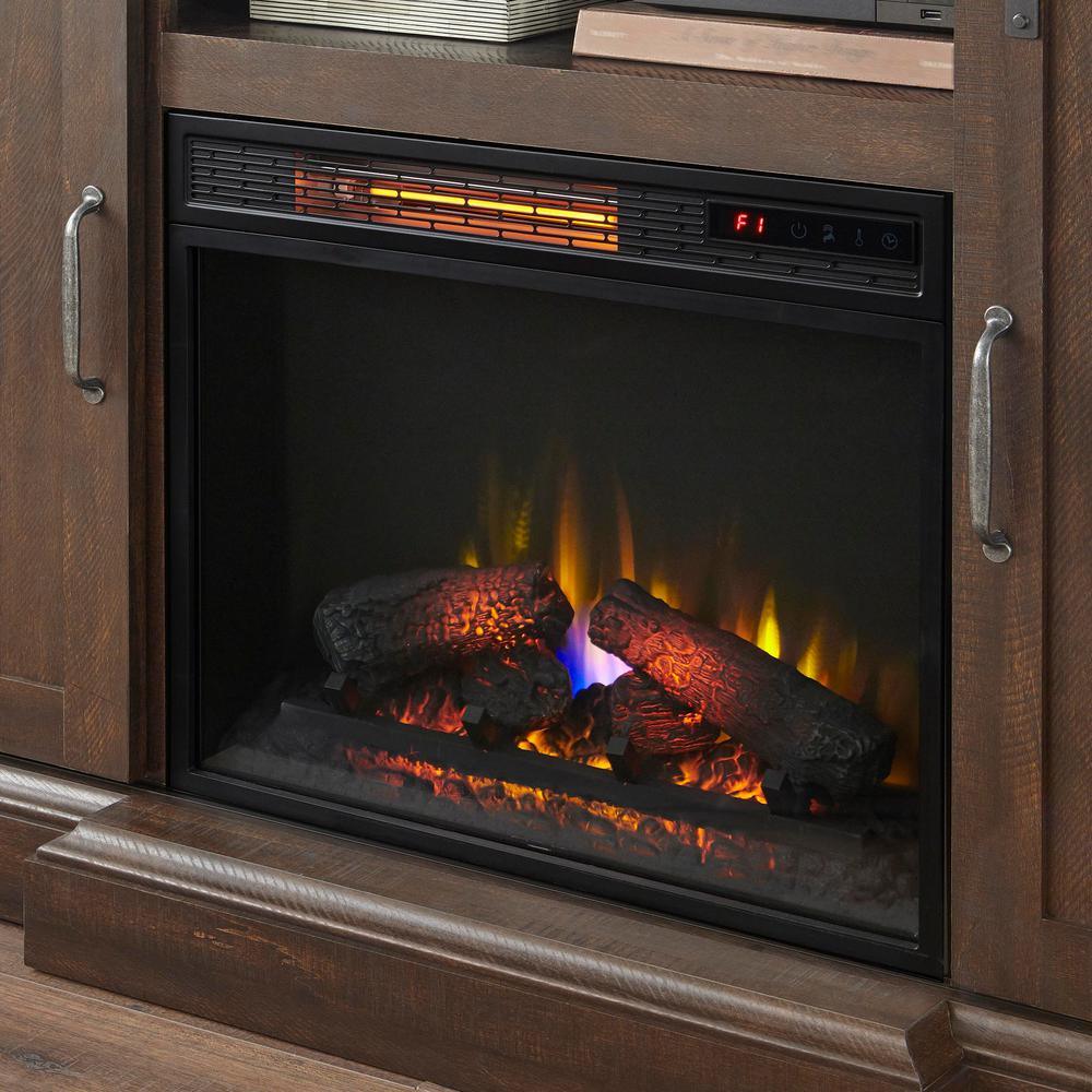 Chastain 56 in. Freestanding Media Console Electric Fireplace TV Stand with Sliding Barn Door in Rustic Walnut - Super Arbor