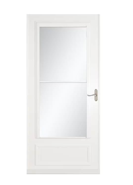 LARSON Savannah 36-in x 81-in White Mid-view Retractable Screen Wood Core Storm Door with Brushed Nickel Handle