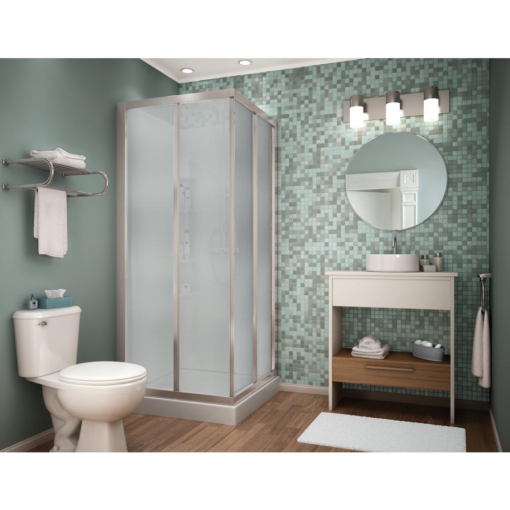 Mediterranean III 32 in. x 32 in. x 74 in. Corner Shower Kit with Center Drain in Chrome with Sliding Door - Super Arbor