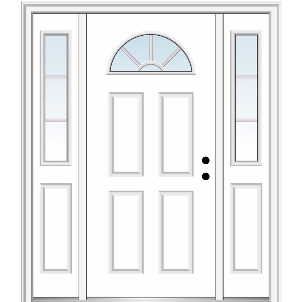 68.5 in. x 81.75 in. Internal Grilles Right-Hand Inswing 1/4-Lite Clear Painted Steel Prehung Front Door with Sidelites - Super Arbor