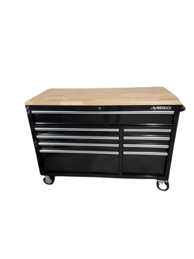 52 in. W 9-Drawer, Deep Tool Chest Mobile Workbench in Gloss Black