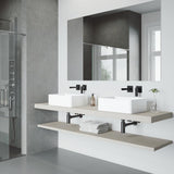 Amaryllis White Matte Stone Vessel Bathroom Sink Set with Atticus Wall Mount Faucet in Matte Black - Super Arbor