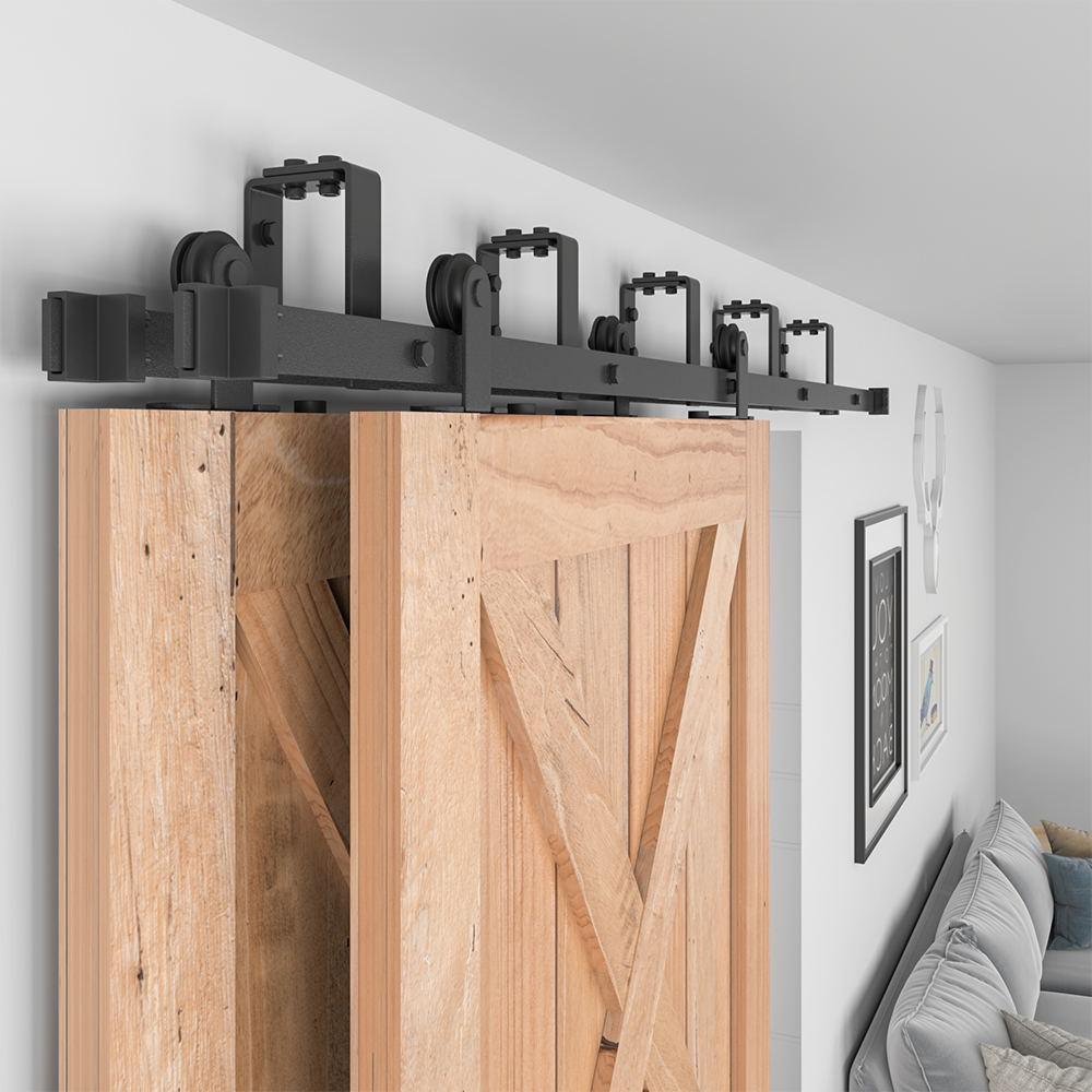 6 ft./72 in. Steel Bypass Sliding Barn Door Hardware Track for Double Wooden Doors Closet Kitchen Kit - Super Arbor