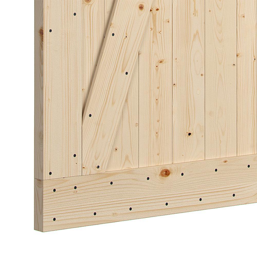 36 in. x 84 in. Canadian Hemlock Unfinished Sliding Barn Door with Hardware Kit - Super Arbor