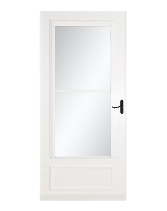 LARSON Savannah 36-in x 81-in White Mid-view Retractable Screen Wood Core Storm Door with Aged Bronze Handle