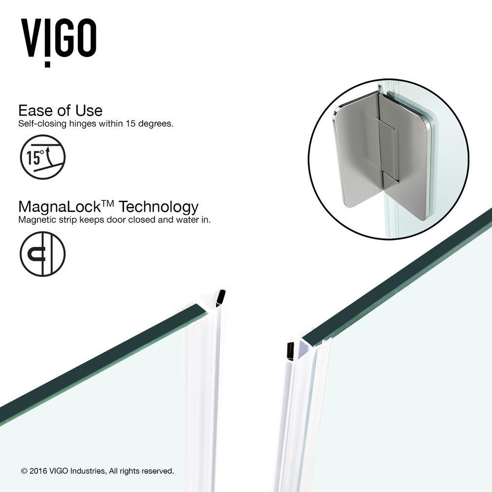 Piedmont 36.125 in. x 73.375 in. Frameless Neo-Angle Hinged Corner Shower Enclosure in Brushed Nickel with Clear Glass - Super Arbor