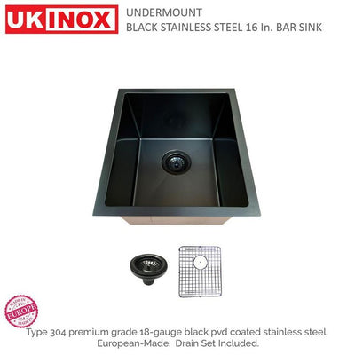 Black Stainless Steel 16 in. Single Bowl Undermount Kitchen Sink