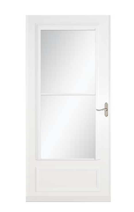 LARSON Savannah 30-in x 81-in White Mid-view Retractable Screen Wood Core Storm Door with Brushed Nickel Handle