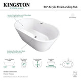 56 in. Acrylic Center Drain Oval Flatbottom Freestanding Bathtub in White - Super Arbor