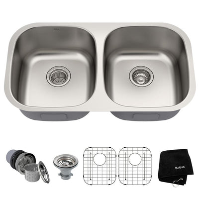 Premier Undermount Stainless Steel 32 in. 50/50 Double Bowl Kitchen Sink - Super Arbor