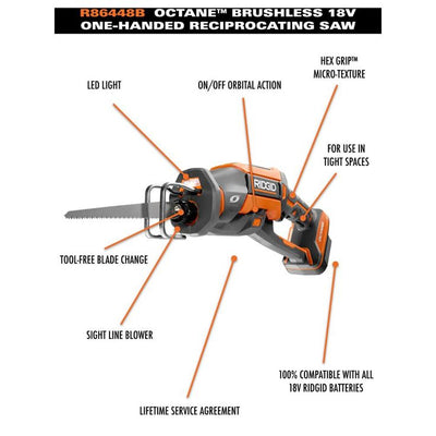 18-Volt OCTANE Cordless Brushless One-Handed Reciprocating Saw Kit with (1) OCTANE Bluetooth 3.0 Ah Battery and Charger