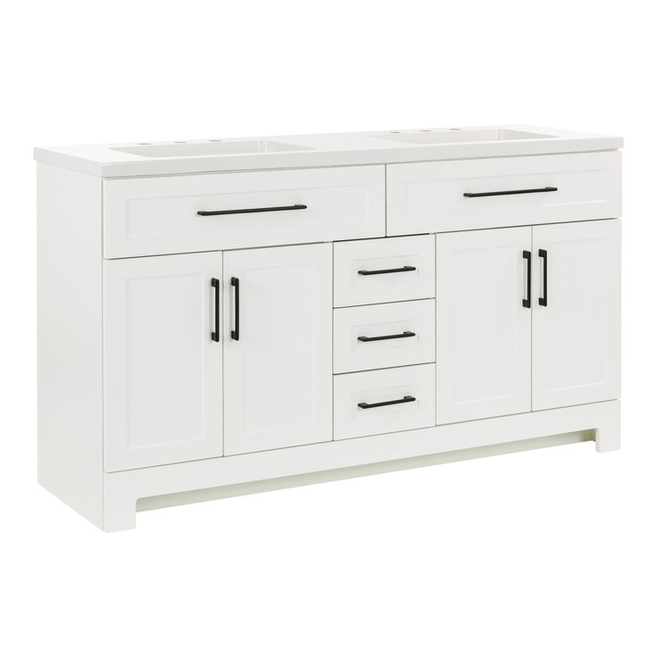Style Selections Cauley 60-in White Double Sink Bathroom Vanity with White Cultured Marble Top