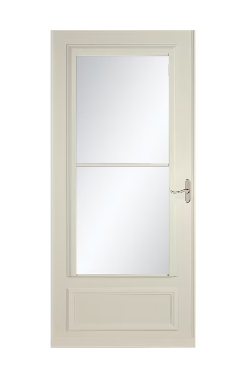 LARSON Savannah 32-in x 81-in Almond Mid-view Retractable Screen Wood Core Storm Door with Brushed Nickel Handle