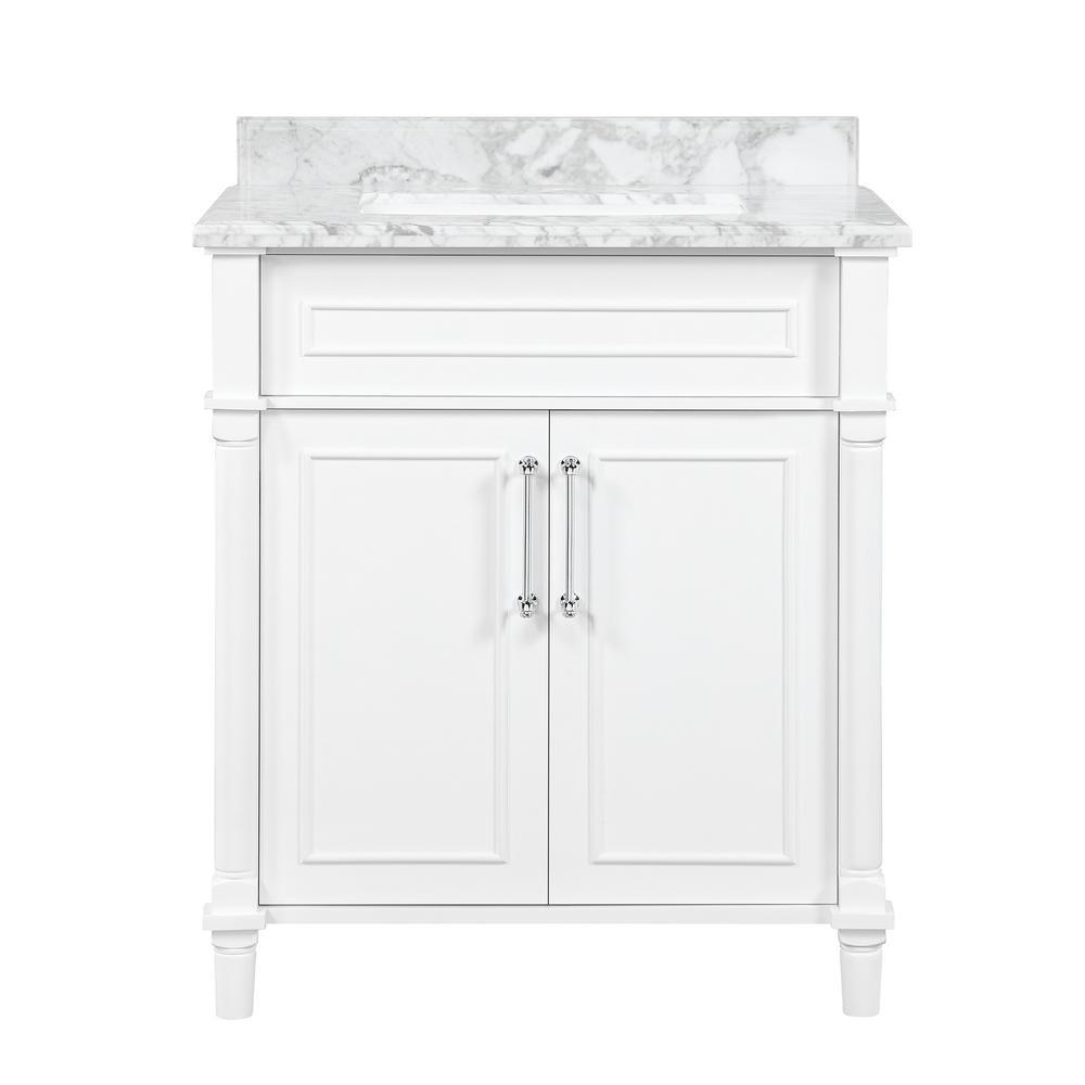 Aberdeen 24 in. W x 20 in. D Bath Vanity in White with Carrara Marble Top with White Sink - Super Arbor