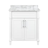 Aberdeen 24 in. W x 20 in. D Bath Vanity in White with Carrara Marble Top with White Sink - Super Arbor