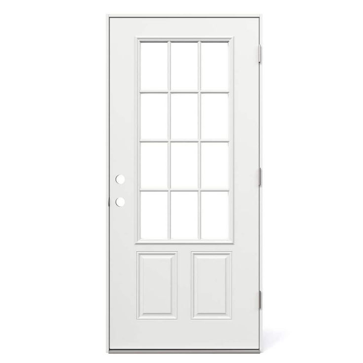 36 in. x 80 in. 12 Lite Primed Steel Prehung Left-Hand Outswing Front Door
