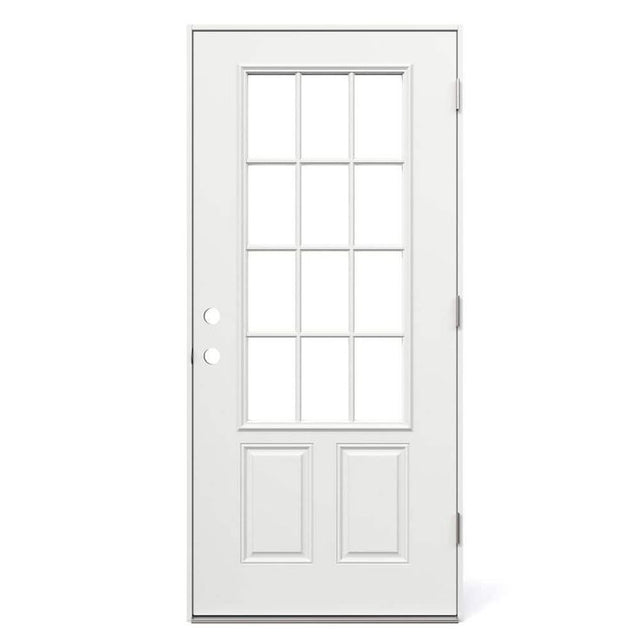 JELD-WEN 36 in. x 80 in. 12 Lite Primed Steel Prehung Left-Hand Outswing Front Door