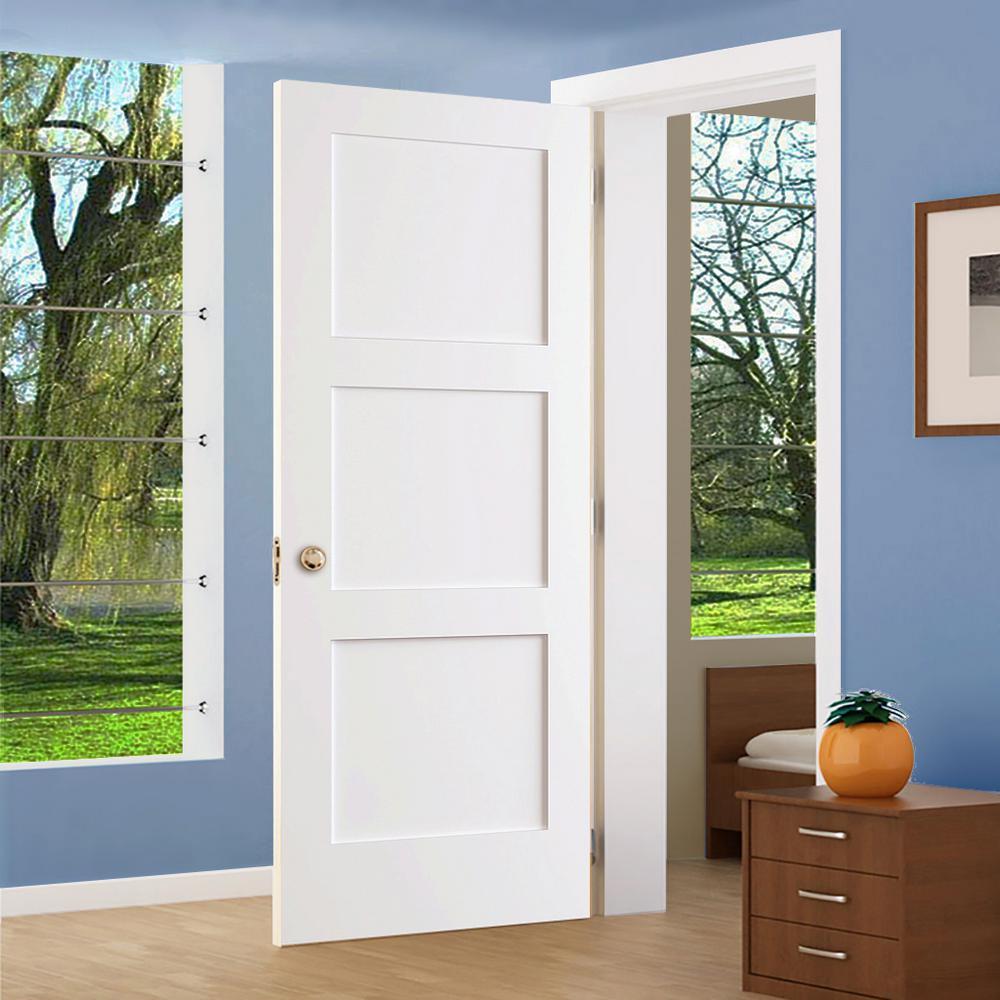 30 in. x 80 in. White 3-Panel Shaker Solid Core Pine Interior Door Slab - Super Arbor