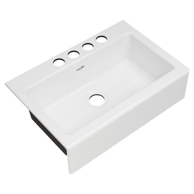 Delancey Farmhouse Apron Front Cast Iron 33 in. 4-Hole Single Bowl Kitchen Sink in Brilliant White