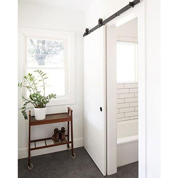 9 ft. /108 in. Top Mount Sliding Barn Door Hardware Track Kit for Single Door with Non-Routed Floor Guide Frosted Black - Super Arbor