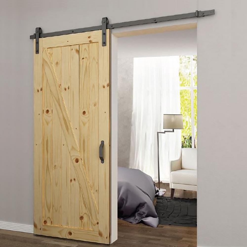 79 in. x 2.5 in. Black Metal Barn Door Sliding Door Hardware Kit - Super Arbor