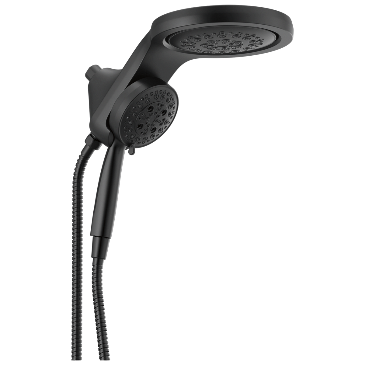 Delta HydroRain Two-in-One 5-Spray 6 in. Double Wall-Mount Fixed H2Okinetic Shower Head with Hand Shower, Matte Black