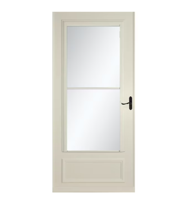 LARSON Savannah 36-in x 81-in Almond Mid-view Retractable Screen Wood Core Storm Door with Aged Bronze Handle