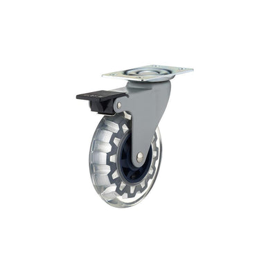 3-15/16 in. Clear and Royal Blue Swivel with Brake Plate Caster, 132 lb. Load Rating - Super Arbor