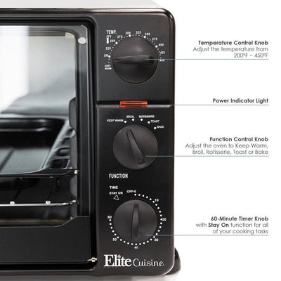 0.8 cu. ft. Black Toaster Oven Broiler with Rotisserie