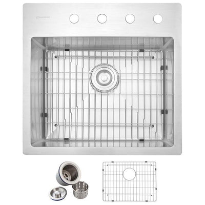 Drop-in Stainless Steel 23 in. 4-Hole Single Bowl Kitchen Sink Kit in Satin