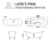 Belissima 69.29 in. Acrylic Double Slipper Clawfoot Non-Whirlpool Bathtub in White with Chrome Lion's Paw Feet - Super Arbor