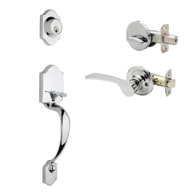 Soft Contemporary Polished Stainless Door Handleset with Right Hand Scandinavian Lever Trim - Super Arbor