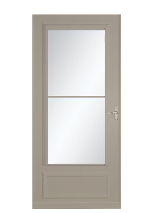 LARSON Savannah 32-in x 81-in Sandstone Mid-view Retractable Screen Wood Core Storm Door with Brushed Nickel Handle
