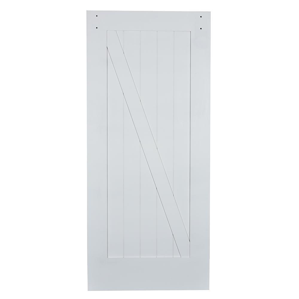 43 in. x 84 in. Z Planked Primed MDF Solid Core Wood Barn Door with Matte Black Sliding Door Hardware Kit - Super Arbor