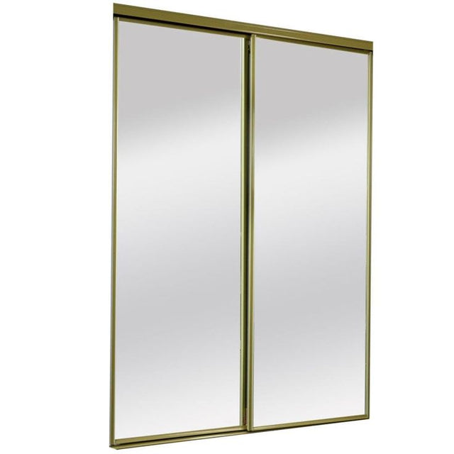 ReliaBilt 9500 Series 60-in x 80-in Bright Gold Mirror/Panel Mirrored Glass Prefinished Steel Sliding Door (Hardware Included)