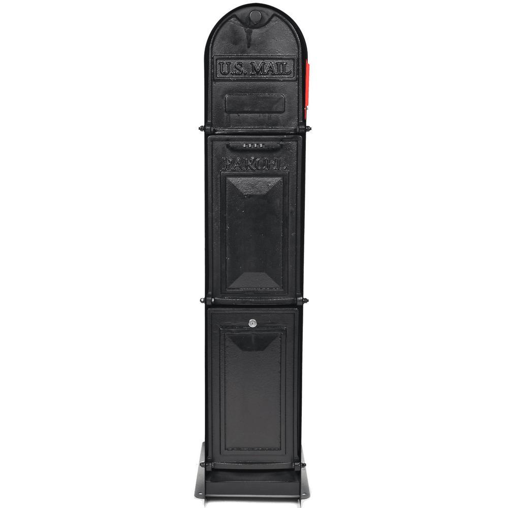 Classic Shadow 3-Door Front Access Lockable Ground Mount Mailbox in Bl ...
