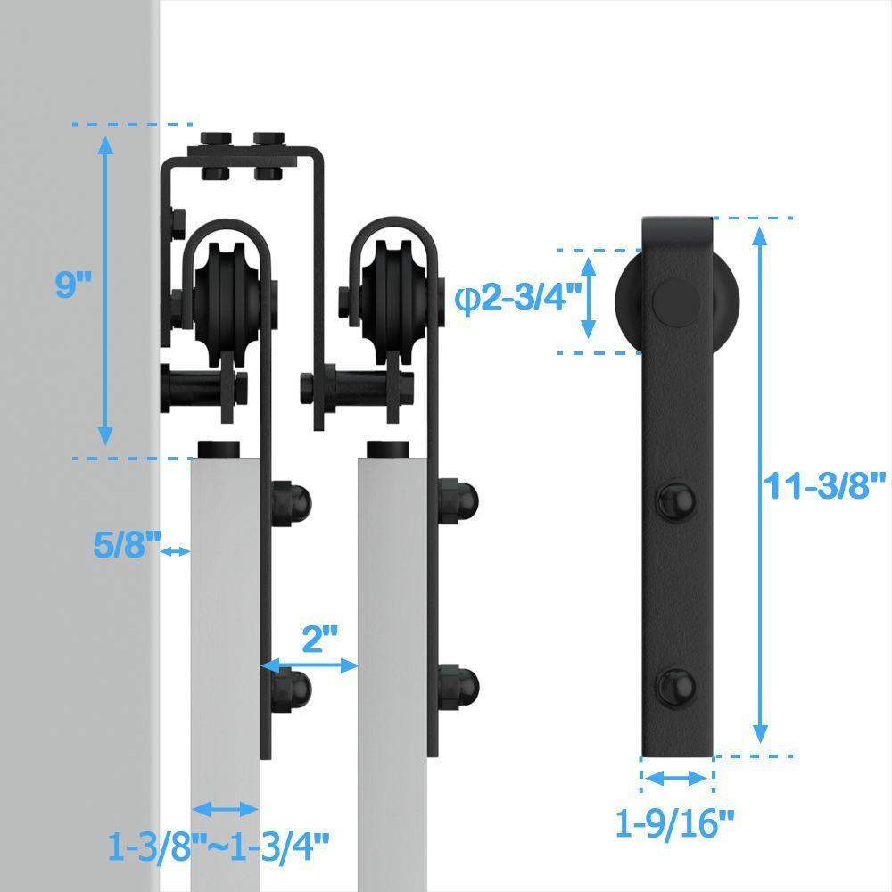 8 ft./96 in. Frosted Black Heavy-Duty Bypass Double Door Sliding Barn Door Hardware Classic Design Roller - Super Arbor