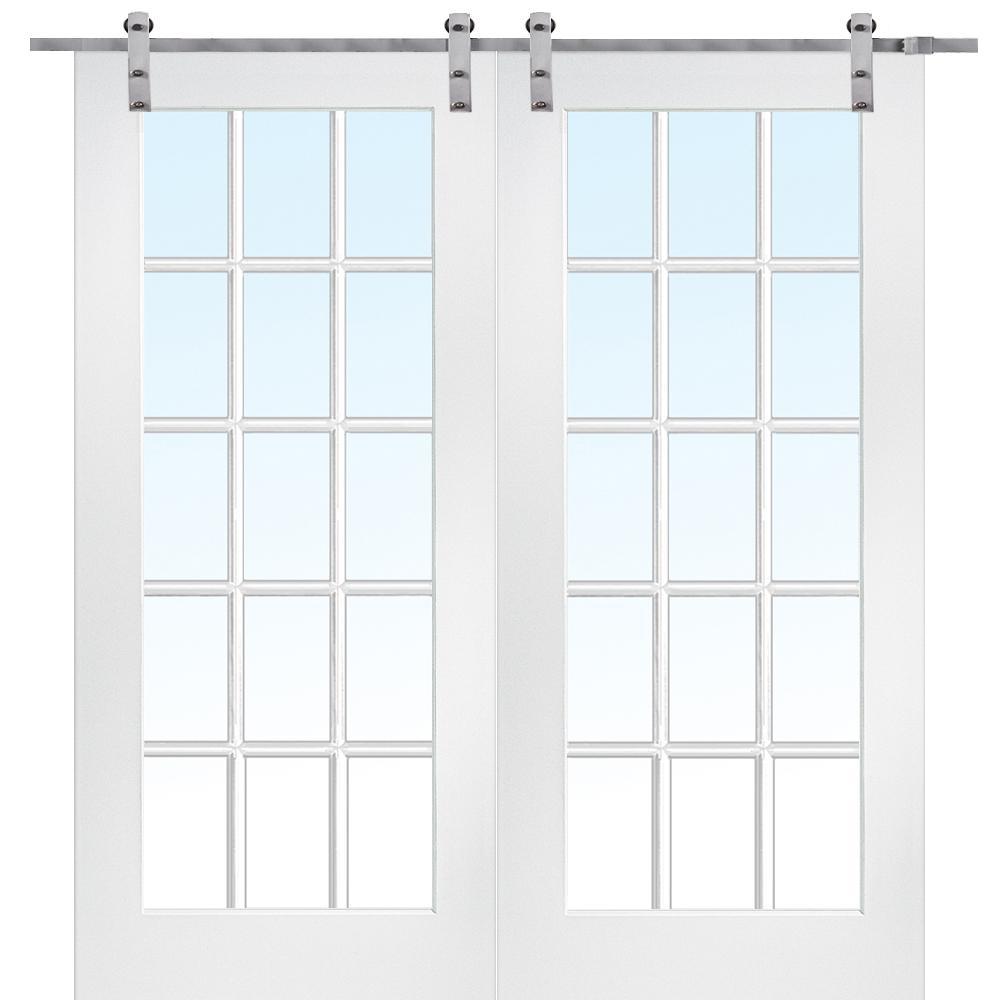 72 in. x 84 in. 15 Lite True Divided Primed MDF Sliding Barn Door with Hardware Kit - Super Arbor
