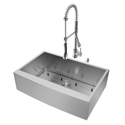 All-in-One 33 in. Camden Stainless Steel Single Bowl Farmhouse Kitchen Sink with Pull Down Faucet in Stainless Steel