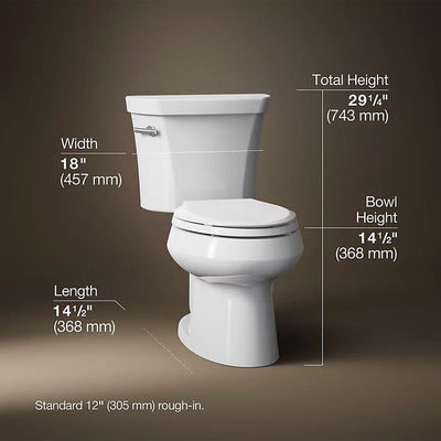 KOHLER Wellworth 12 in. Rough In 2-Piece 1.6 GPF Single Flush Elongated Toilet in White Seat Not Included