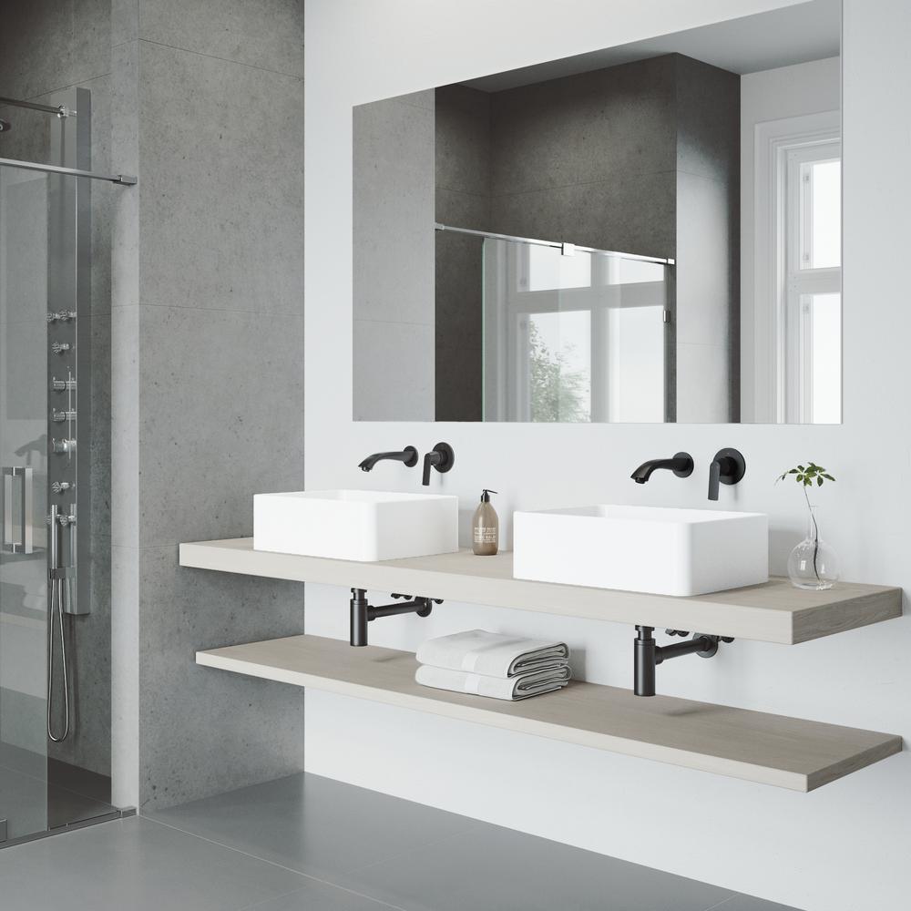 Amaryllis Matte StoneTM Vessel Bathroom Sink Set with Aldous Wall Mount Faucet in Matte Black - Super Arbor