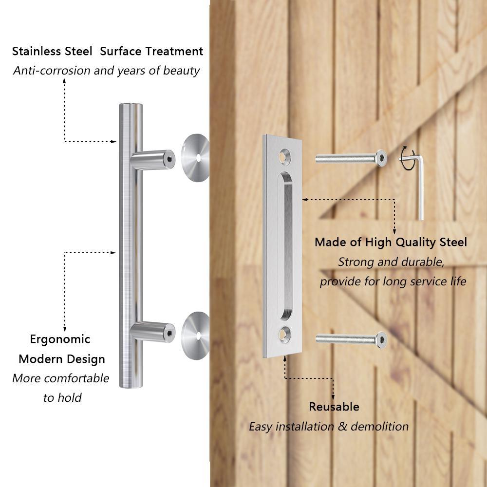 12 in. Stainless Steel Ladder Pull and Flush Sliding Barn Door Handle Set - Super Arbor