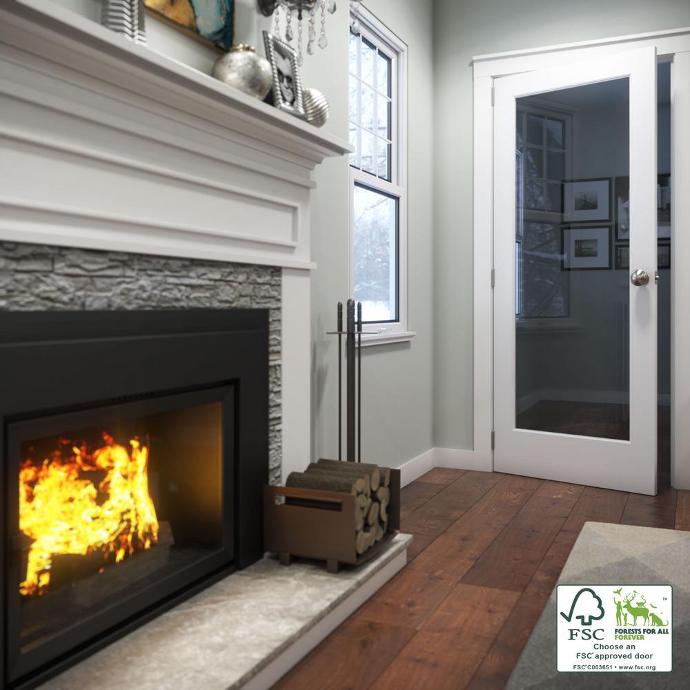 28 in. x 80 in. 1-Lite Clear Glass True Divided White Finished Solid Core Wood French Interior Door Slab - Super Arbor