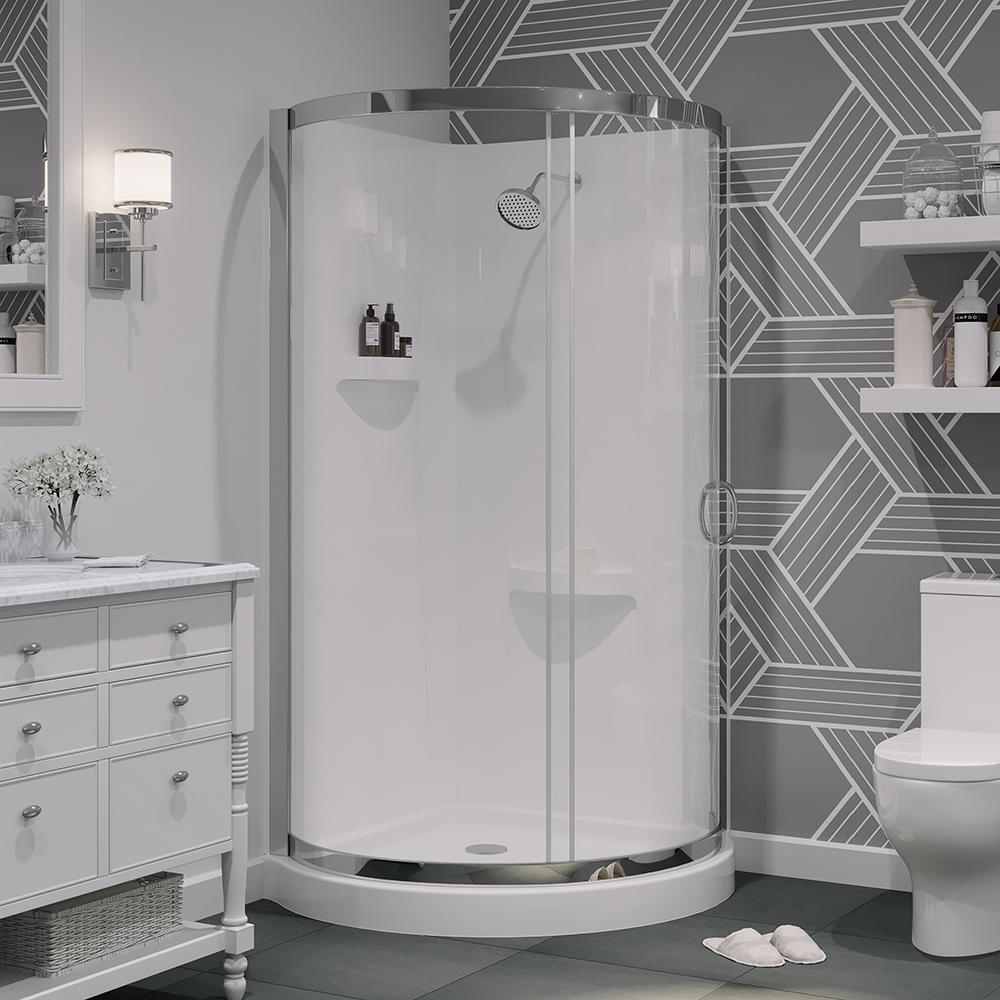 Breeze 36 in. L x 36 in. W x 76 in. H Corner Shower Kit with Reversible Sliding Door and Shower Base - Super Arbor