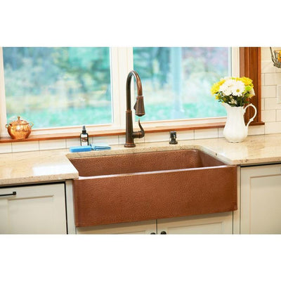 Corbet All-in-One Farmhouse Apron-Front Copper 30 in. Single Bowl Kitchen Sink with Pfister Bronze Faucet and Drain