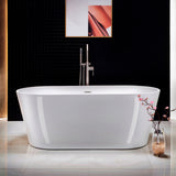 WOODBRIDGE 67 in. L x 31.5 in. W Acrylic Freestanding Flat-Bottom Soaking Bathtub, White, with Brushed Nickel Overflow & Drain