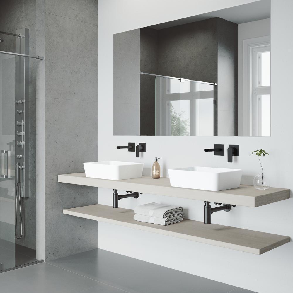 Marigold White Matte Stone Vessel Bathroom Sink Set with Atticus Wall Mount Faucet in Matte Black - Super Arbor