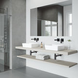 Marigold White Matte Stone Vessel Bathroom Sink Set with Atticus Wall Mount Faucet in Matte Black - Super Arbor