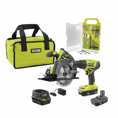 18-Volt ONE+ Cordless 2-Tool Combo Kit w/ Drill/Driver, Circular Saw w/ BONUS Black Oxide Drill & Drive Kit (31-Piece)