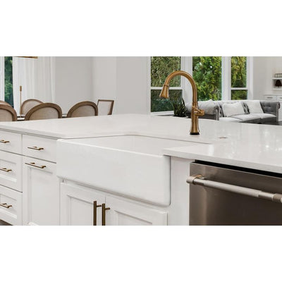 Luxury 36 in. Fine Fireclay Modern Farmhouse Kitchen Sink in White, Single Bowl, Includes Grid and Drain